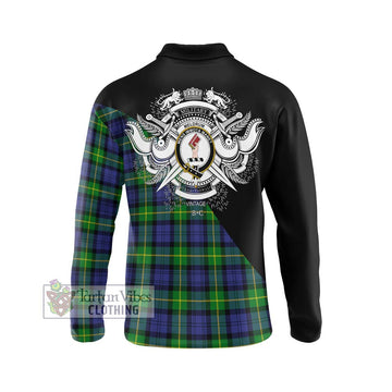 Meldrum Tartan Long Sleeve Polo Shirt with Family Crest and Military Logo Style - Tartan Vibes Clothing