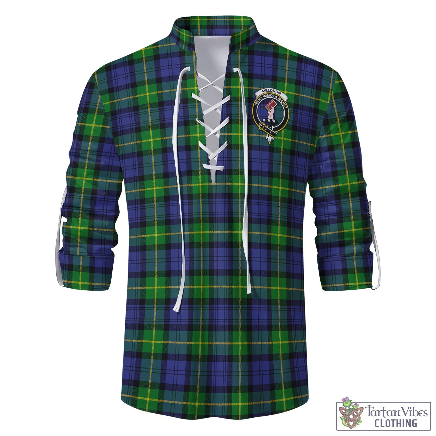 Tartan Vibes Clothing Meldrum Tartan Men's Scottish Traditional Jacobite Ghillie Kilt Shirt with Family Crest