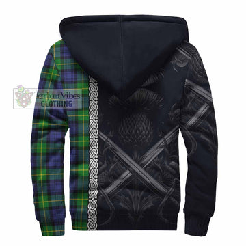 Meldrum Tartan Sherpa Hoodie with Family Crest Cross Sword Thistle Celtic Vibes - Tartan Vibes Clothing