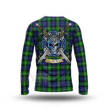 Meldrum Tartan Long Sleeve T-Shirt with Family Crest Celtic Skull Style - Tartan Vibes Clothing