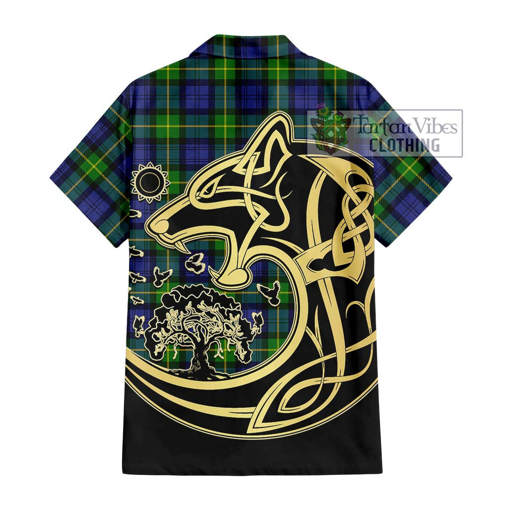 Meldrum Tartan Hawaiian Shirt with Family Crest Celtic Wolf Style - Tartan Vibes Clothing