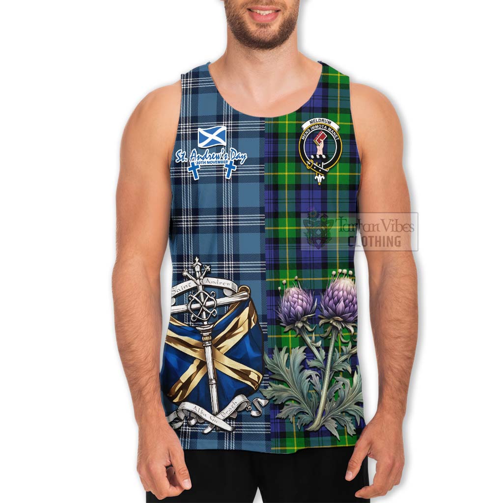 Meldrum Tartan Men's Tank Top Happy St. Andrew's Day Half Tartan Style - Tartan Vibes Clothing