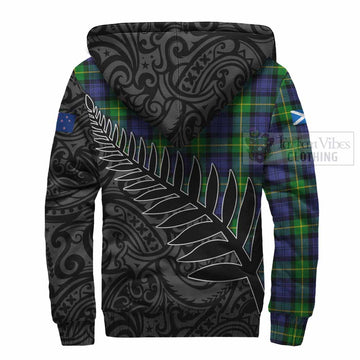 Meldrum Crest Tartan Sherpa Hoodie with New Zealand Silver Fern Half Style - Tartan Vibes Clothing