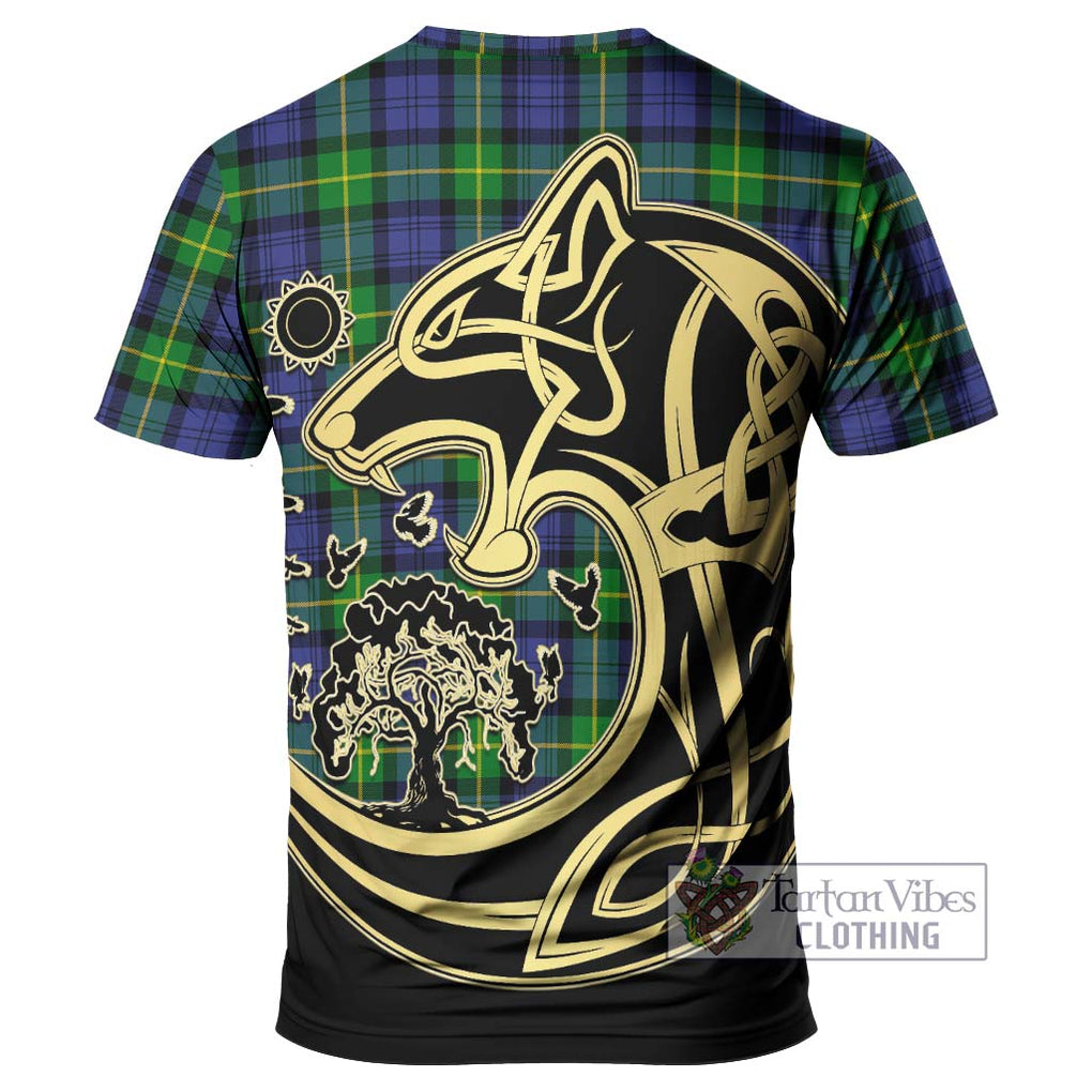 Meldrum Tartan T-Shirt with Family Crest Celtic Wolf Style - Tartan Vibes Clothing