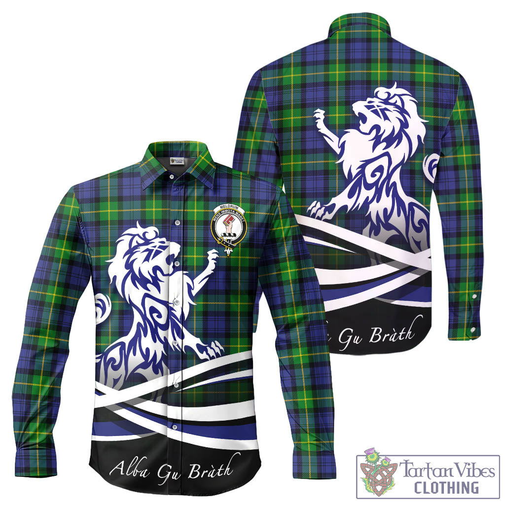 Meldrum Tartan Long Sleeve Button Up Shirt with Alba Gu Brath Regal Lion Emblem - Tartan Vibes Clothing