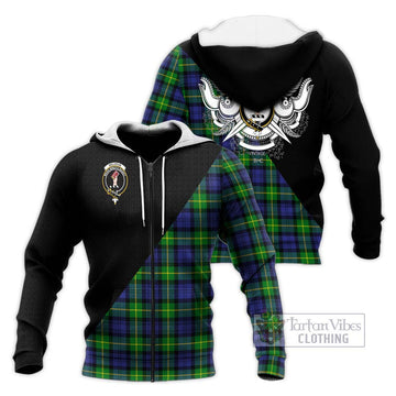 Meldrum Tartan Knitted Hoodie with Family Crest and Military Logo Style Unisex Knitted Zip Hoodie - Tartan Vibes Clothing