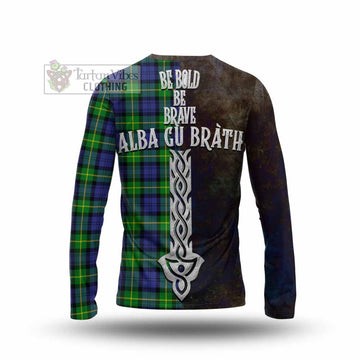 Meldrum Tartan Family Crest Long Sleeve T-Shirt Alba Gu Brath Be Brave Lion Ancient Style - Tartan Vibes Clothing