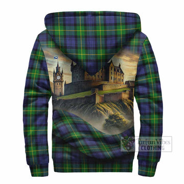 Meldrum Tartan Family Crest Sherpa Hoodie with Scottish Ancient Castle Style - Tartan Vibes Clothing