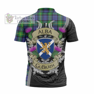 Meldrum Tartan Family Crest Zipper Polo Shirt Lion Rampant Royal Thistle Shield Celtic Inspired - Tartan Vibes Clothing