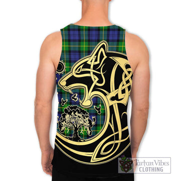 Meldrum Tartan Men's Tank Top with Family Crest Celtic Wolf Style - Tartan Vibes Clothing