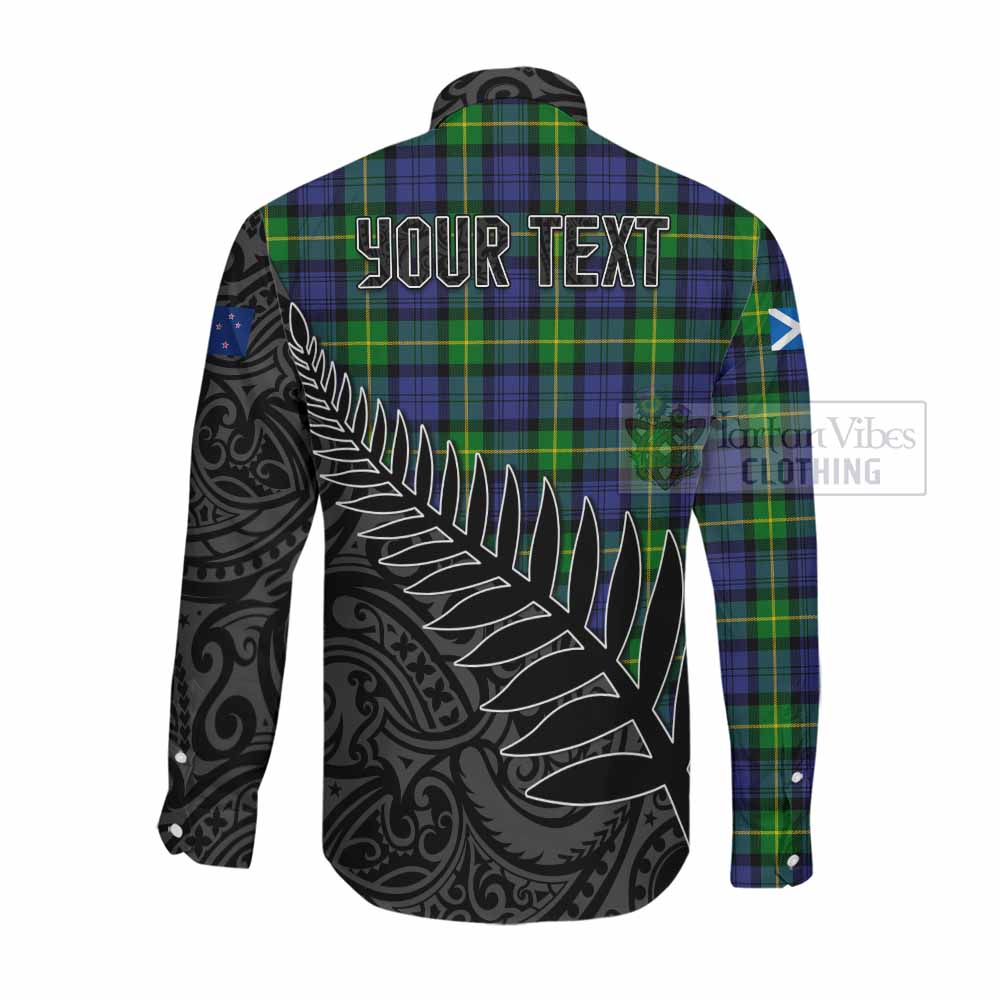Meldrum Crest Tartan Long Sleeve Button Shirt with New Zealand Silver Fern Half Style Men's Shirt - Tartan Vibes Clothing