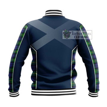 Meldrum Tartan Baseball Jacket with Family Crest and Lion Rampant Vibes Sport Style - Tartan Vibes Clothing