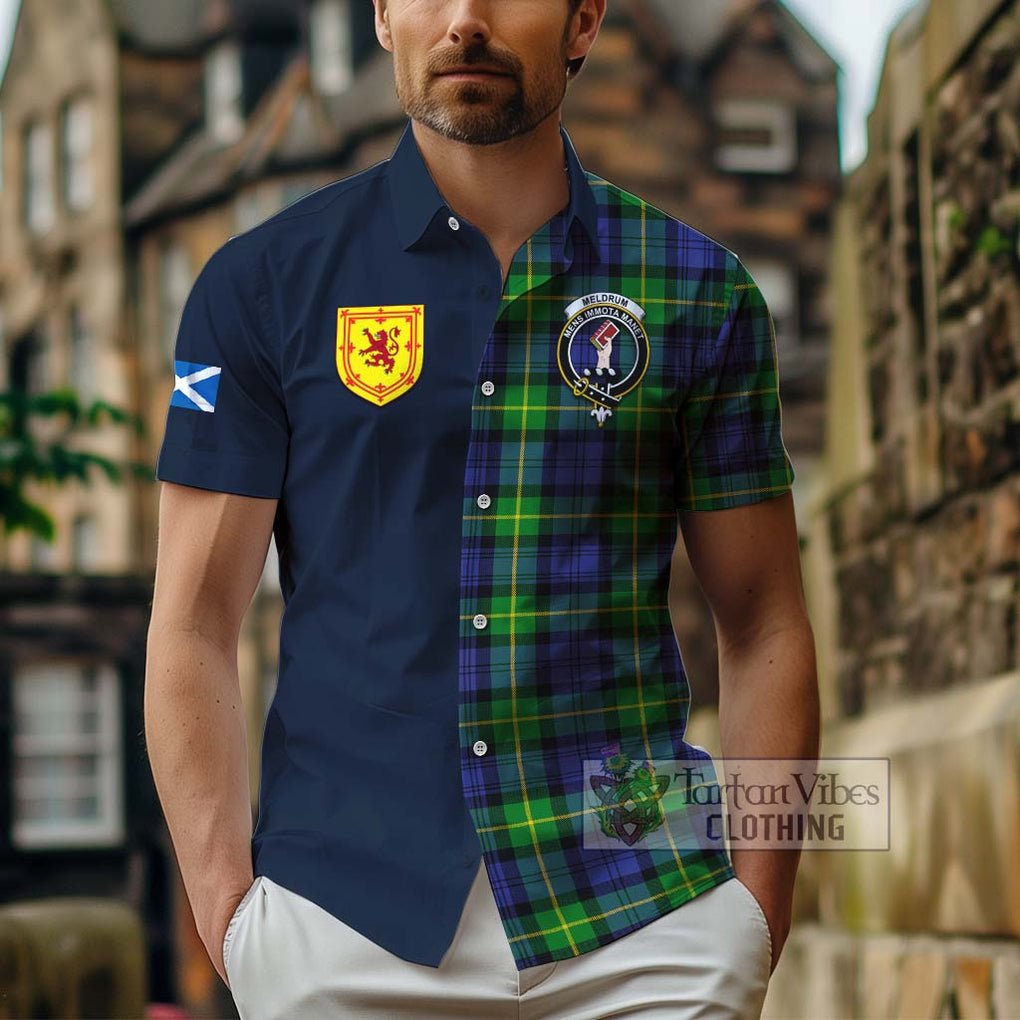 Meldrum Tartan Hawaiian Shirt Alba with Scottish Lion Royal Arm Half Style - Tartan Vibes Clothing
