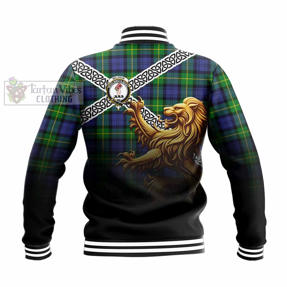Meldrum Crest Tartan Baseball Jacket with Golden Lion Emblem Celtic Style - Tartan Vibes Clothing