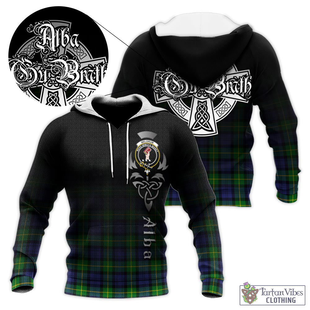 Meldrum Tartan Knitted Hoodie Featuring Alba Gu Brath Family Crest Celtic Inspired - Tartan Vibes Clothing