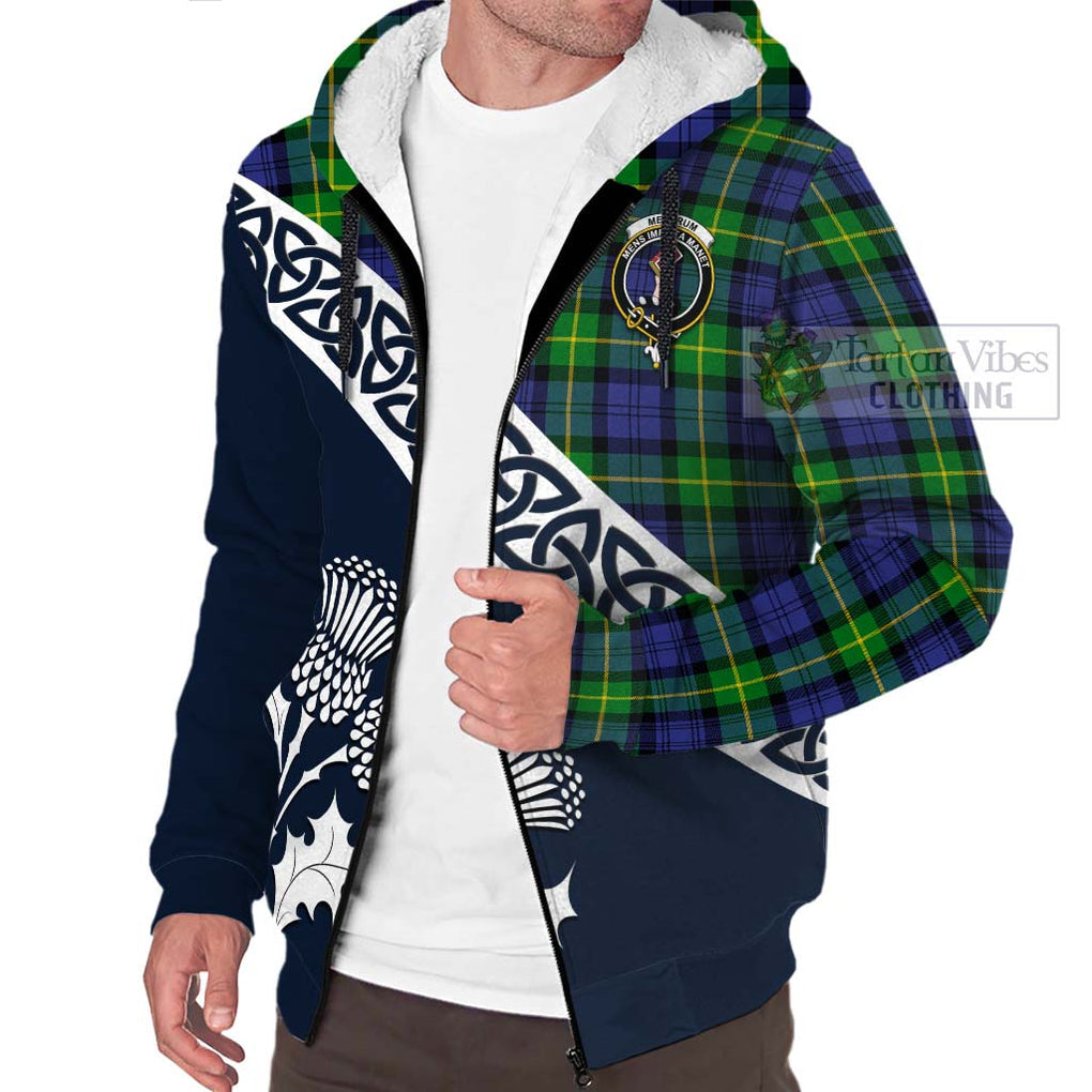 Meldrum Tartan Sherpa Hoodie Featuring Thistle and Scotland Map - Tartan Vibes Clothing