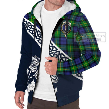 Meldrum Tartan Sherpa Hoodie Featuring Thistle and Scotland Map - Tartan Vibes Clothing