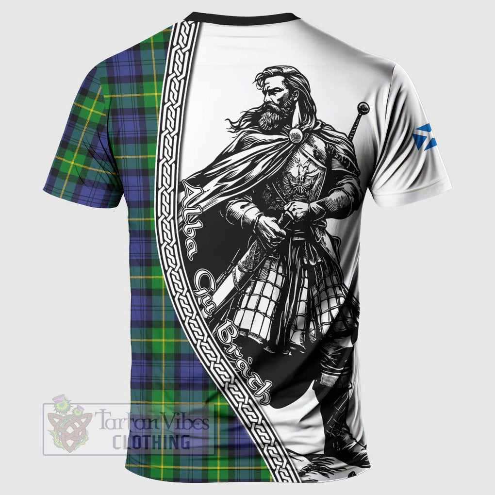 Meldrum Tartan Clan Crest T-Shirt with Highlander Warrior Celtic Style - Tartan Vibes Clothing