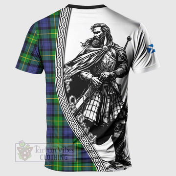 Meldrum Tartan Clan Crest T-Shirt with Highlander Warrior Celtic Style - Tartan Vibes Clothing