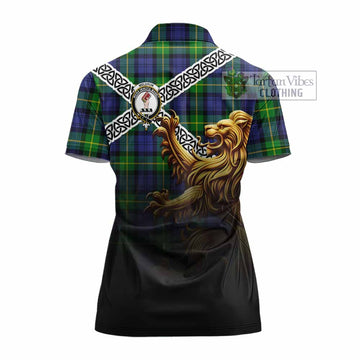 Meldrum Crest Tartan Women's Polo Shirt with Golden Lion Emblem Celtic Style - Tartan Vibes Clothing