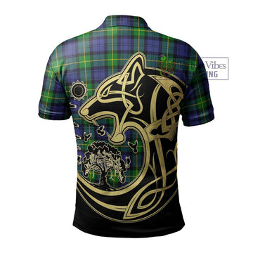 Meldrum Tartan Polo Shirt with Family Crest Celtic Wolf Style - Tartan Vibes Clothing