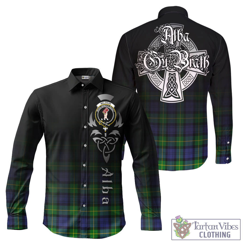 Meldrum Tartan Long Sleeve Button Up Featuring Alba Gu Brath Family Crest Celtic Inspired - Tartan Vibes Clothing