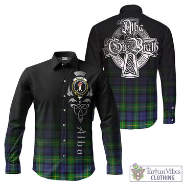 Meldrum Tartan Long Sleeve Button Up Featuring Alba Gu Brath Family Crest Celtic Inspired