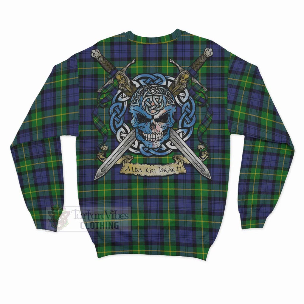 Meldrum Tartan Sweatshirt with Family Crest Celtic Skull Style - Tartan Vibes Clothing