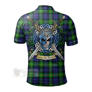 Meldrum Tartan Polo Shirt with Family Crest Celtic Skull Style - Tartan Vibes Clothing