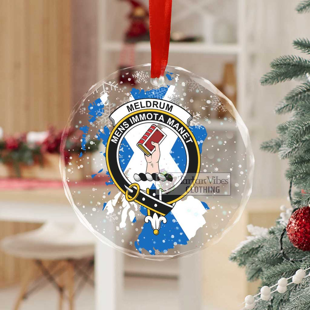Meldrum Clan Crest Christmas Glass Ornament with Scotland Map - 2D-tartanvibesclothing