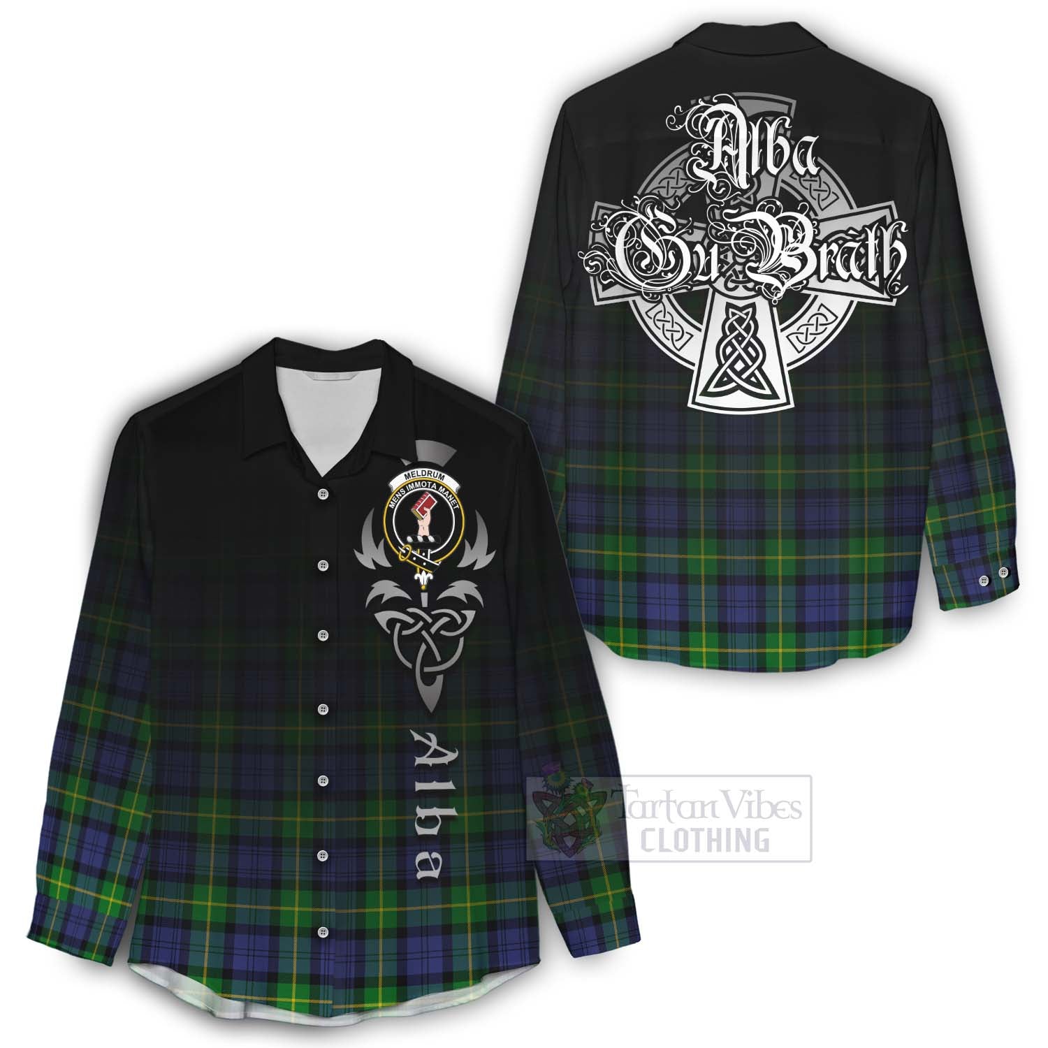 Meldrum Tartan Women's Casual Shirt Featuring Alba Gu Brath Family Crest Celtic Inspired - Tartan Vibes Clothing
