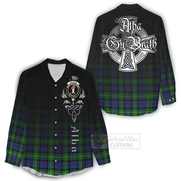 Meldrum Tartan Women's Casual Shirt Featuring Alba Gu Brath Family Crest Celtic Inspired - Tartan Vibes Clothing
