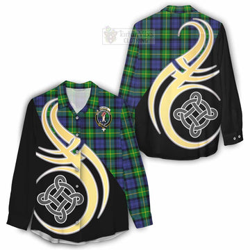 Meldrum Tartan Women's Casual Shirt with Family Crest and Celtic Symbol Style - Tartan Vibes Clothing