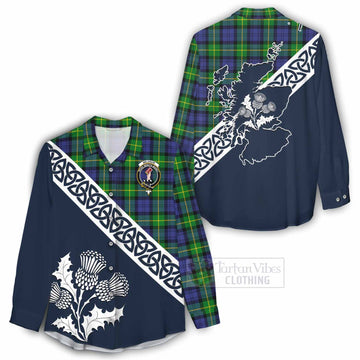 Meldrum Tartan Women's Casual Shirt Featuring Thistle and Scotland Map - Tartan Vibes Clothing
