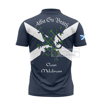Meldrum Tartan Lion Rampant Zipper Polo Shirt Proudly Display Your Heritage with Alba Gu Brath and Clan Name - Tartan Vibes Clothing