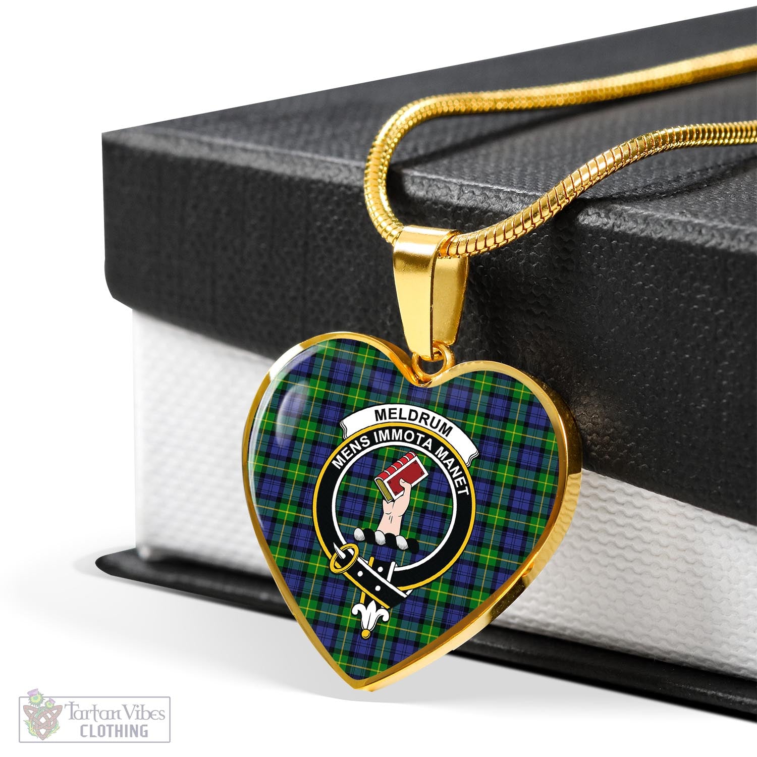 Meldrum Tartan Heart Necklace with Family Crest - Tartan Vibes Clothing