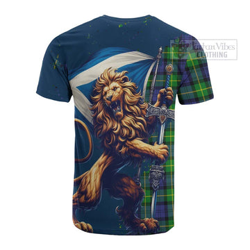 Tartan Vibes Clothing Meldrum Tartan Family Crest Cotton T-shirt with Scottish Majestic Lion
