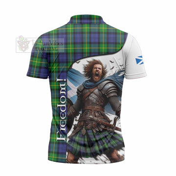 Meldrum Crest Tartan Zipper Polo Shirt Inspired by the Freedom of Scottish Warrior - Tartan Vibes Clothing