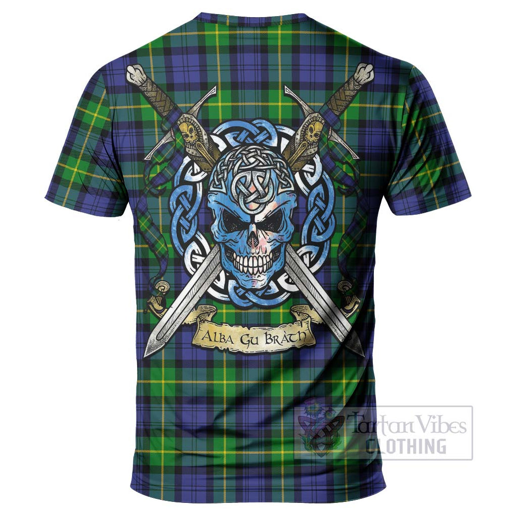 Meldrum Tartan T-Shirt with Family Crest Celtic Skull Style - Tartan Vibes Clothing