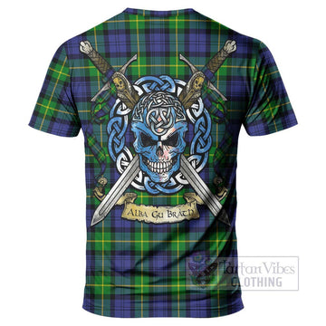Meldrum Tartan T-Shirt with Family Crest Celtic Skull Style - Tartan Vibes Clothing