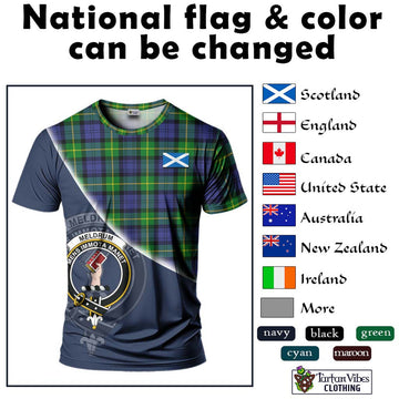 Meldrum Tartan T-Shirt with Personalised National Flag and Family Crest Half Style - Tartan Vibes Clothing