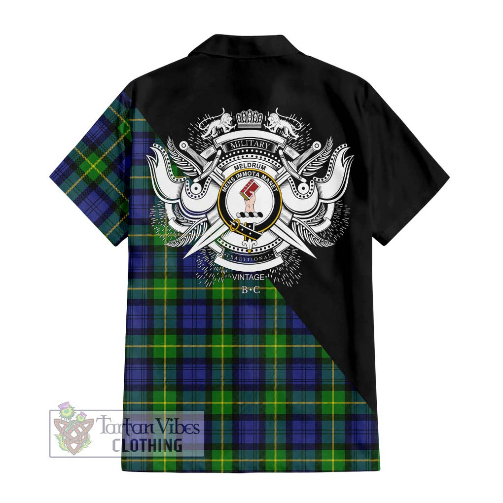 Meldrum Tartan Hawaiian Shirt with Family Crest and Military Logo Style - Tartan Vibes Clothing