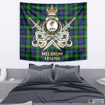 Meldrum Tartan Tapestry with Clan Crest and the Golden Sword of Courageous Legacy - Tartan Vibes Clothing