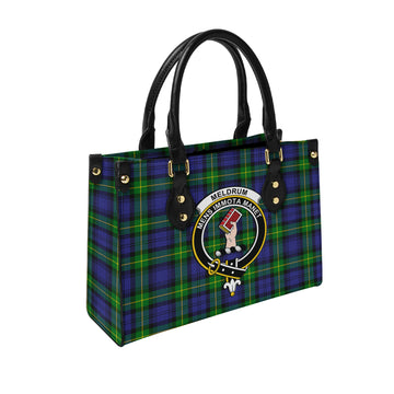 Meldrum Tartan Leather Bag with Family Crest