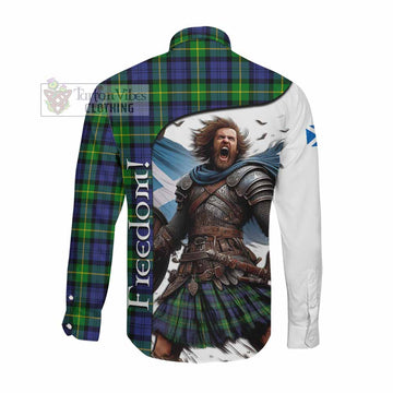 Meldrum Crest Tartan Long Sleeve Button Shirt Inspired by the Freedom of Scottish Warrior Men's Shirt - Tartan Vibes Clothing