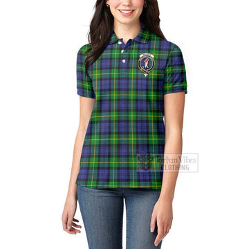 Meldrum Tartan Women's Polo Shirt with Family Crest and Bearded Skull Holding Bottles of Whiskey - Tartan Vibes Clothing