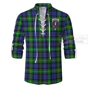 Meldrum Tartan Ghillie Kilt Shirt with Family Crest and Bearded Skull Holding Bottles of Whiskey - Tartan Vibes Clothing
