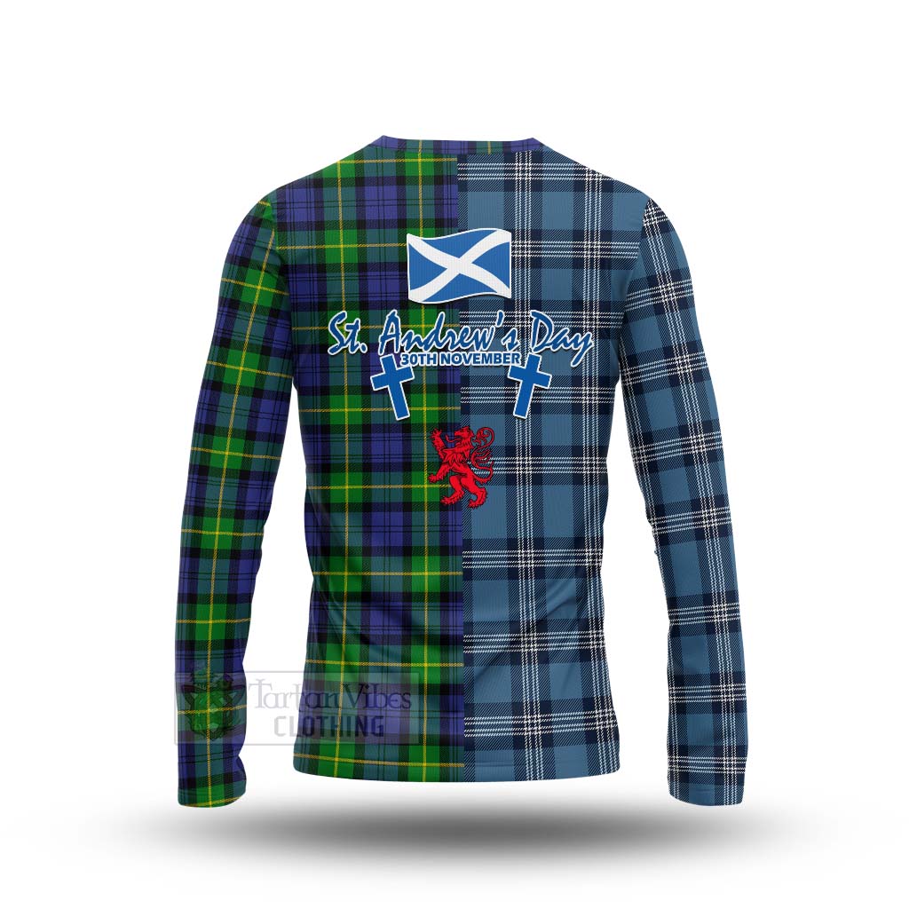 Meldrum Tartan Long Sleeve T-Shirt Happy St. Andrew's Day Half Tartan Style - Tartan Vibes Clothing