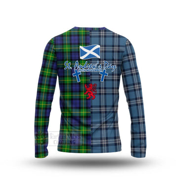 Meldrum Tartan Long Sleeve T-Shirt Happy St. Andrew's Day Half Tartan Style - Tartan Vibes Clothing
