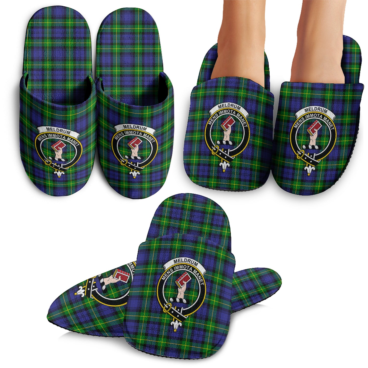 Meldrum Tartan Home Slippers with Family Crest - Tartanvibesclothing Shop